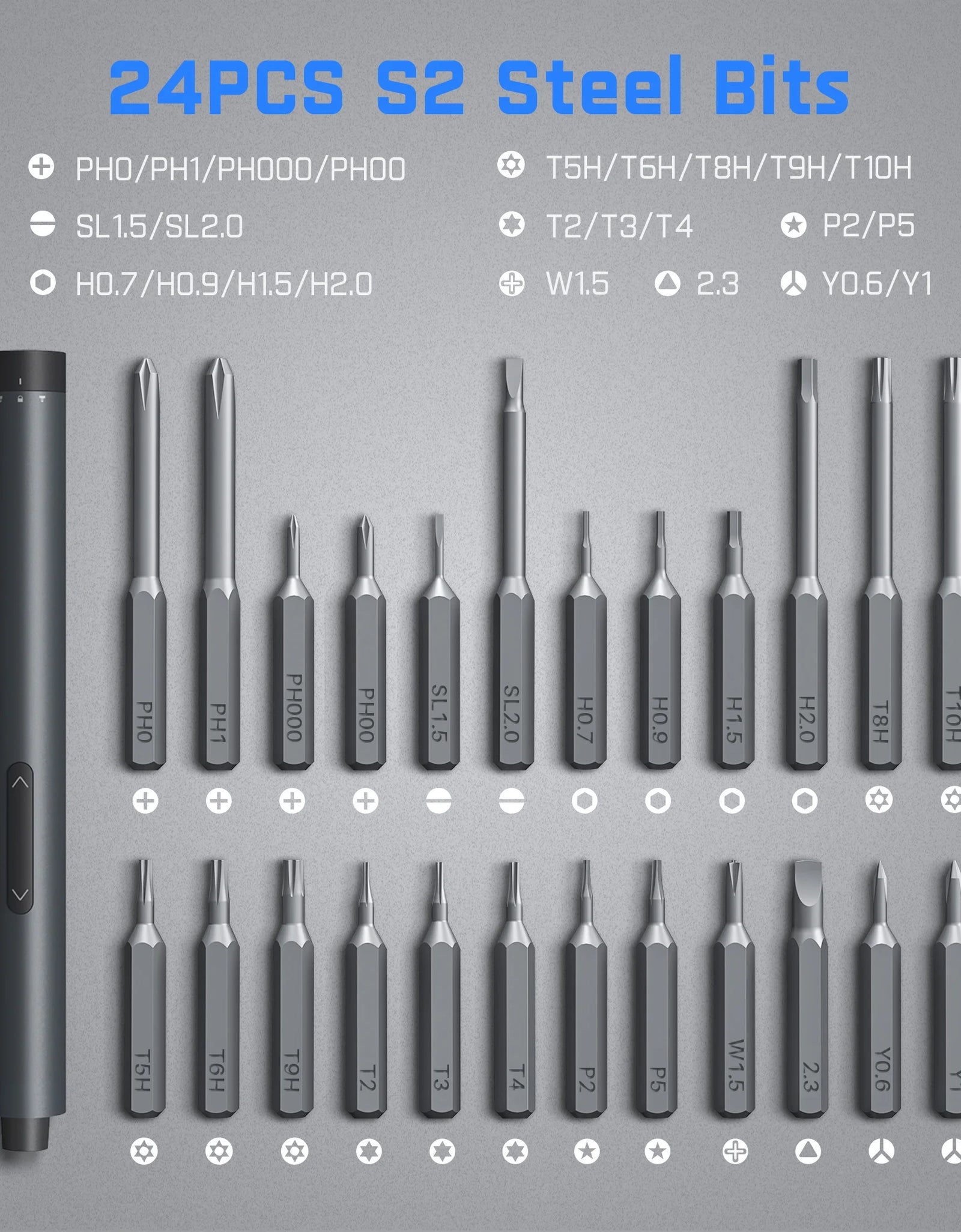 E1 Pro 3.7V (Not Led) Cordless Electric Screwdriver Kit, 3 N.M Torque with 24 Magnetic Bits, Quick-Charge Battery & Magnetic Holder - Ideal for Electronics Repair (Phones, Laptops, Watches)