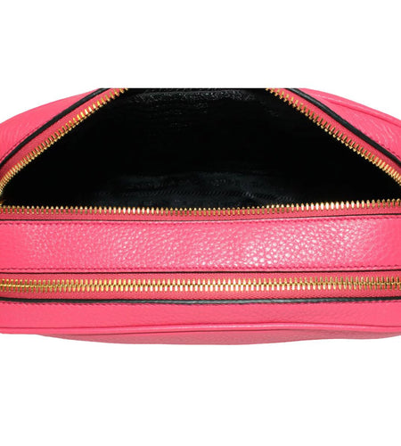 New  Argilla Grey Vitello Phenix Leather Double Zip Crossbody Bag 1BH079