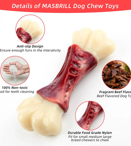 Large Dog Toys for Aggressive Chewers, Dog Toys for Large Dogs, Tough Dog Bone Chew Toys for Medium/ Large Dogs, Toothbrush Dog Toys for Aggressive Chewers Large Breed