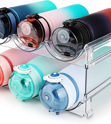 Water Bottle Organizer for Cabinet, Water Bottle Storage Organizer, 2 Packs Water Bottle Storage Rack, Water Bottle Holder for Cabinet, Stackable Water Bottle Storage Rack