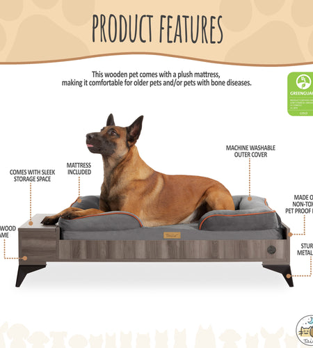 Wyatt Wooden Pet Bed with Mattress | Large to Extra Large Greenguard Gold Certified Dog Bed