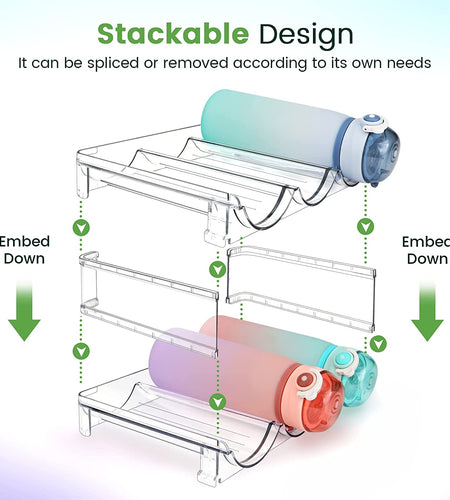 Water Bottle Organizer for Cabinet, Water Bottle Storage Organizer, 2 Packs Water Bottle Storage Rack, Water Bottle Holder for Cabinet, Stackable Water Bottle Storage Rack