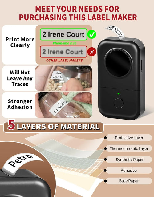 Load image into Gallery viewer, Label Maker Machine with Tape - D30 Thermal Smart Mini Label Printer - Bluetooth Wireless Portable Labeling Printer(Black)
