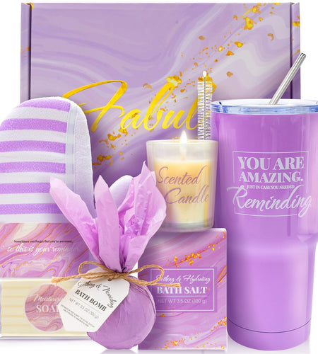 Indulge in Serenity: 8-Piece Lavender Bath and Body Gift Set with Stylish 20oz Tumbler - Perfect Get Well Soon & Birthday Surprise for Women!