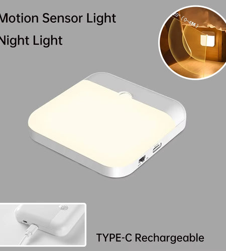 LED Motion Sensor Light Wireless LED Night Light Type C Rechargeable Night Light Cabinet Wardrobe Lamp Staircase for Kitchen LED